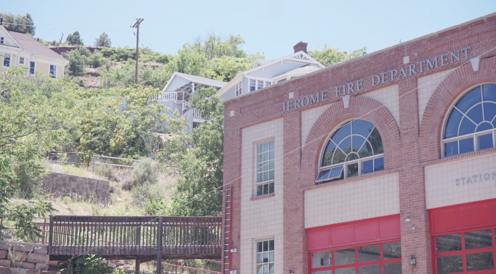 Jerome Fire Department with Buildings on the Cliff Overlooking Jerome Arizona